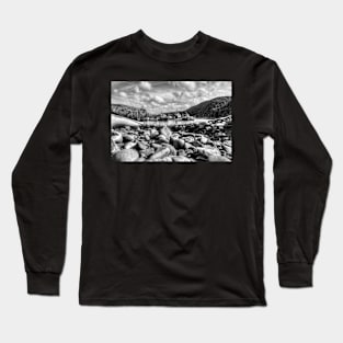 Clovelly Harbour, North Devon, England, Black And White Long Sleeve T-Shirt